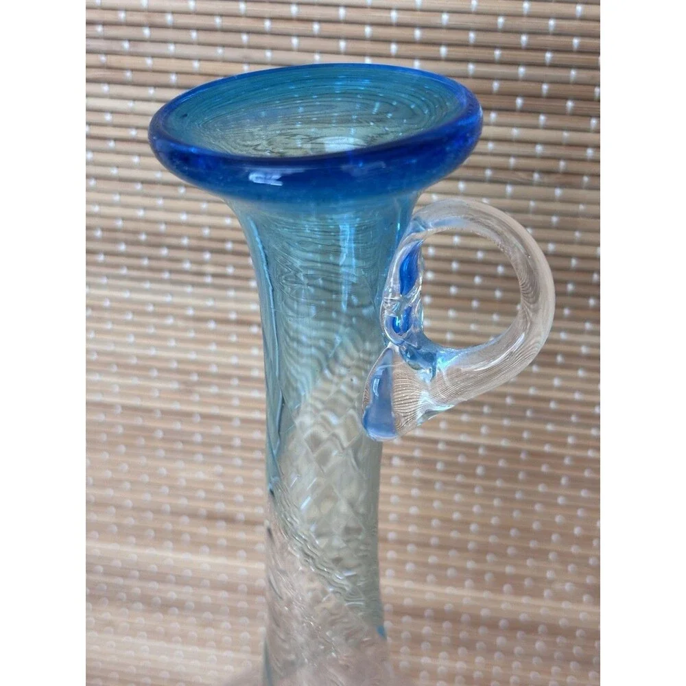 Clear Blue Rim Glass Decanter w/ Handle, 0.5 qt, 9 in Tall, 1pc